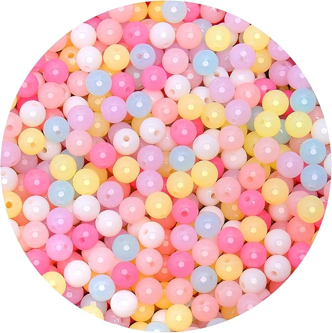 bonny boxx 1000pcs 6mm jelly light mix colors round beads, smooth transparent acrylic balls, plastic resin gumball bubblegum chunky beads for necklace & bracelet making, crafting supplies