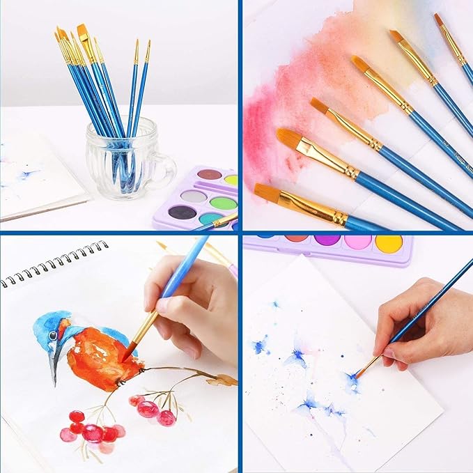 Acrylic Paint Brush Set, 1 Packs / 10 pcs Watercolor Brushes Painting Brush Nylon Hair Brushes for All Purpose Oil Watercolor Painting Artist Professional Kits.