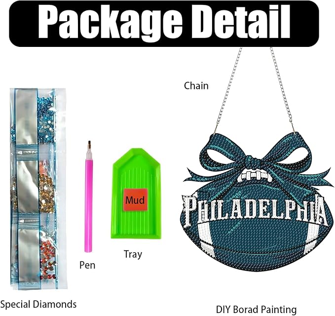 Rertcioph Football Diamond Art Hanging Kit for Adults, DIY Acrylic 5D Diamond Painting Hanging Ornament for Philadelphia Home Wall Decor and Gift