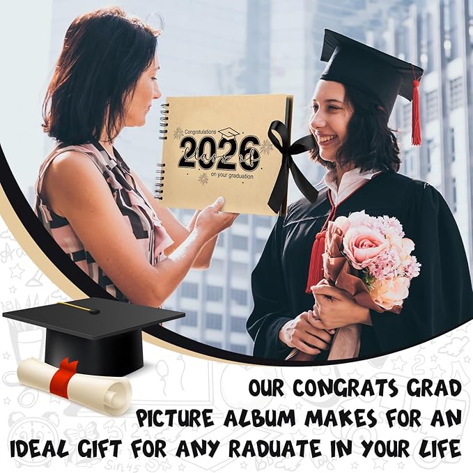 80 Pages Graduation Scrapbook Kit 11 x 8 Inch Photo Album of 2026 Graduation Decoration with 12 Metal Pens and 4 Sheets Stickers for DIY School Congrats Grad Memory Book to Sign(Brown)