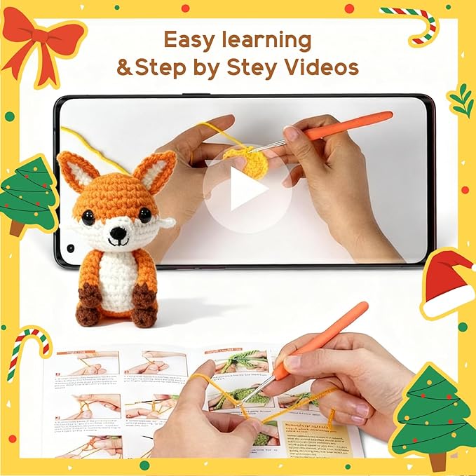 Ploomi 8Pcs Crochet Kit for Beginners - 2026 Knitting Kit for Adults and Kids Beginners -Crochet Kit and Crochet Animals Kits with Easy Peasy Yarn and Step-by-Step Video Tutorials
