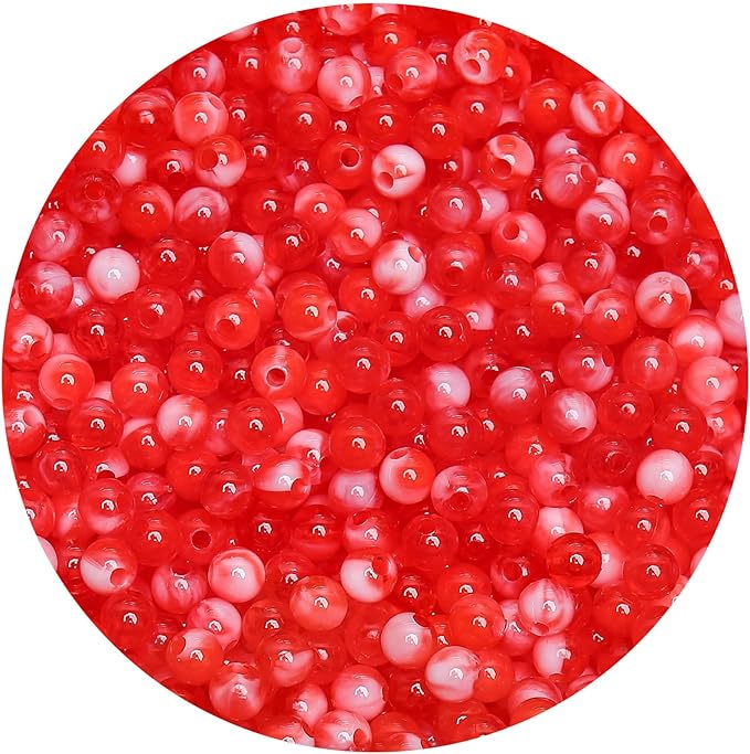 bonny boxx 1000pcs 6mm red jade round beads, smooth acrylic balls, plastic resin gumball bubblegum chunky beads for necklace & bracelet making, crafting supplies