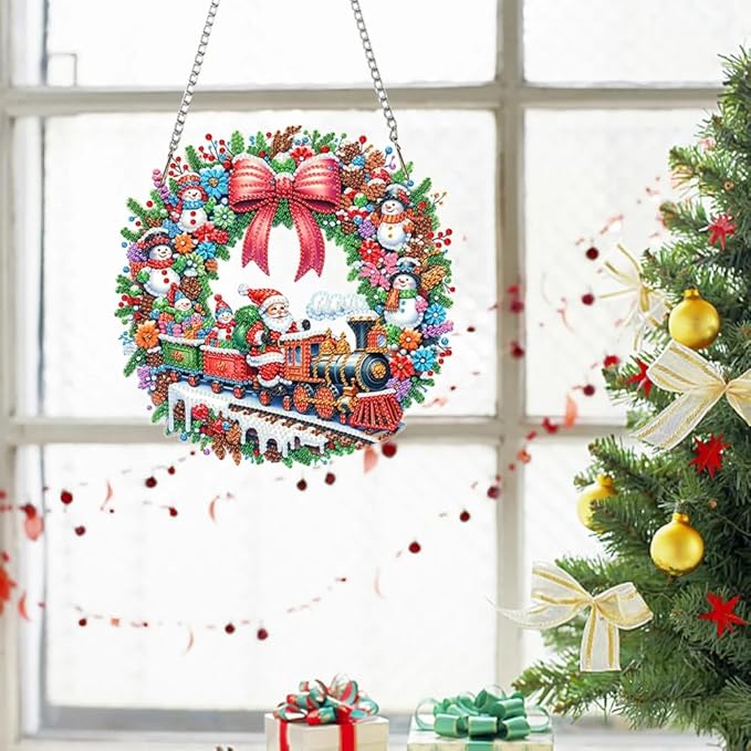 SHLUHA Diamond Art Kits for Adults Diamond Art Christmas Santa Claus Design Special Shape Acrylic Hanging Pendant Crystal Mosaic Home Wall Door Window Decor with Chain Handmade Christmas Gift(LG06)
