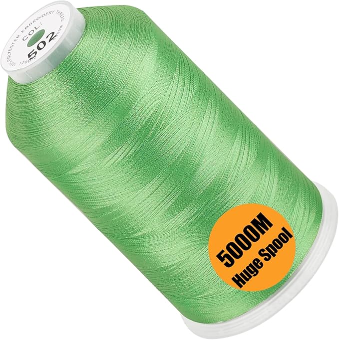 New brothread - Single Huge Spool 5000M Each Polyester Embroidery Machine Thread 40WT for Commercial and Domestic Machines - Mint Green