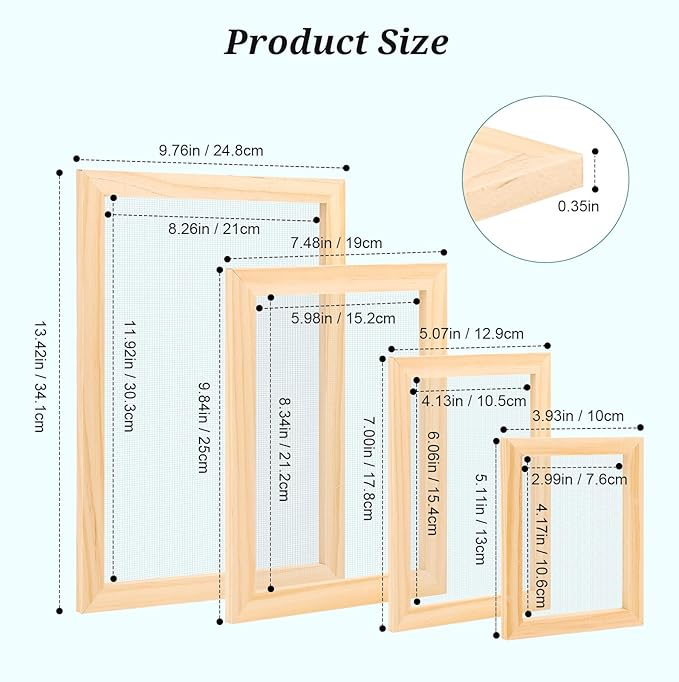 Aboofx Paper Making Kit, A4 A5 A6 A7 Size Paper Making Screen Frame Kit, Wooden Mold and Deckle with Mesh, Absorbent Papers, Sponge and Confetti,DIY Handmade Papermaking Supplies Gift for Craft Lover
