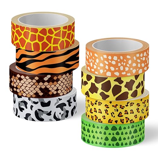 Whaline 8 Rolls Animal Prints Washi Tape Masking Tape Set Jungle Safari Animal Decorative Wrapping Paper Tapes for Scrapbook Journal DIY Art Crafts