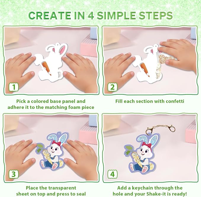 lifBetter Art & Craft Activity, DIY Glitter Craft Kit with Keychains, Fun & Creative Travel Toys, Party Favors & Classroom Valentine’s Day Gifts for Girls & Boys Ages 4, 5, 6, 7, 8, 9 (Green)