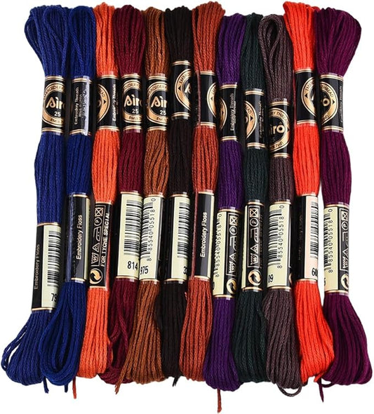 12 Skeins 6 Strands Hand Variegated Embroidery Floss Gradient Cross Stitch Thread Polyester Friendship Bracelet String Yarn Bracelets Threads Bulk for Sewing Knitting Craft Crochet Stitching