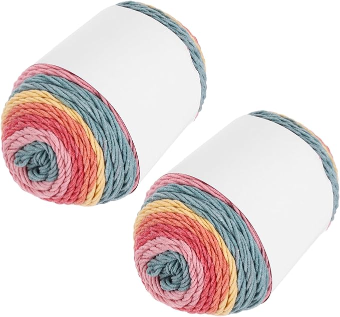 MECCANIXITY Cotton Acrylic Yarn for Crocheting, 422 Yard 5 Ply Soft Gradient Yarn Acrylic 45% Cotton 55% Used for DIY Knitting Blankets Scarves(2 Packx100g,Yellow,Pink,Orange,Red,Blue)