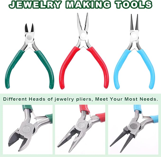 Keadic 947Pcss Jewelry Making Tool with Jewellery Findings Kit Includes Beading Wires, Mini Jewelry Pliers, Cord Ends, Lobster Clasps, Earring Hooks, Jump Rings, Eye Screw Pin for Adult and Beginners