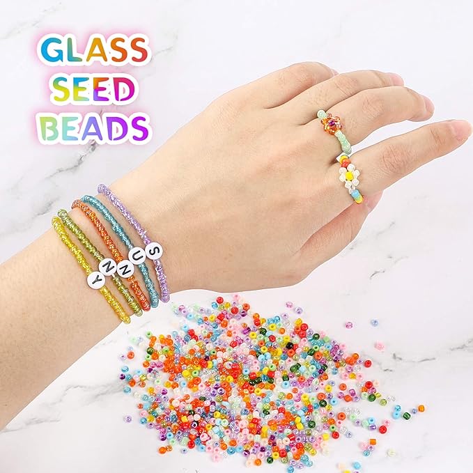DICOBD Bracelet Making Kit, 12000pcs 3mm 24 Color Glass Seed Beads Kit, Friendship Bracelet Kit with Black Letters, DIY Jewelry Making Supplies for Kids, Girls, Beginners, Birthday Gift