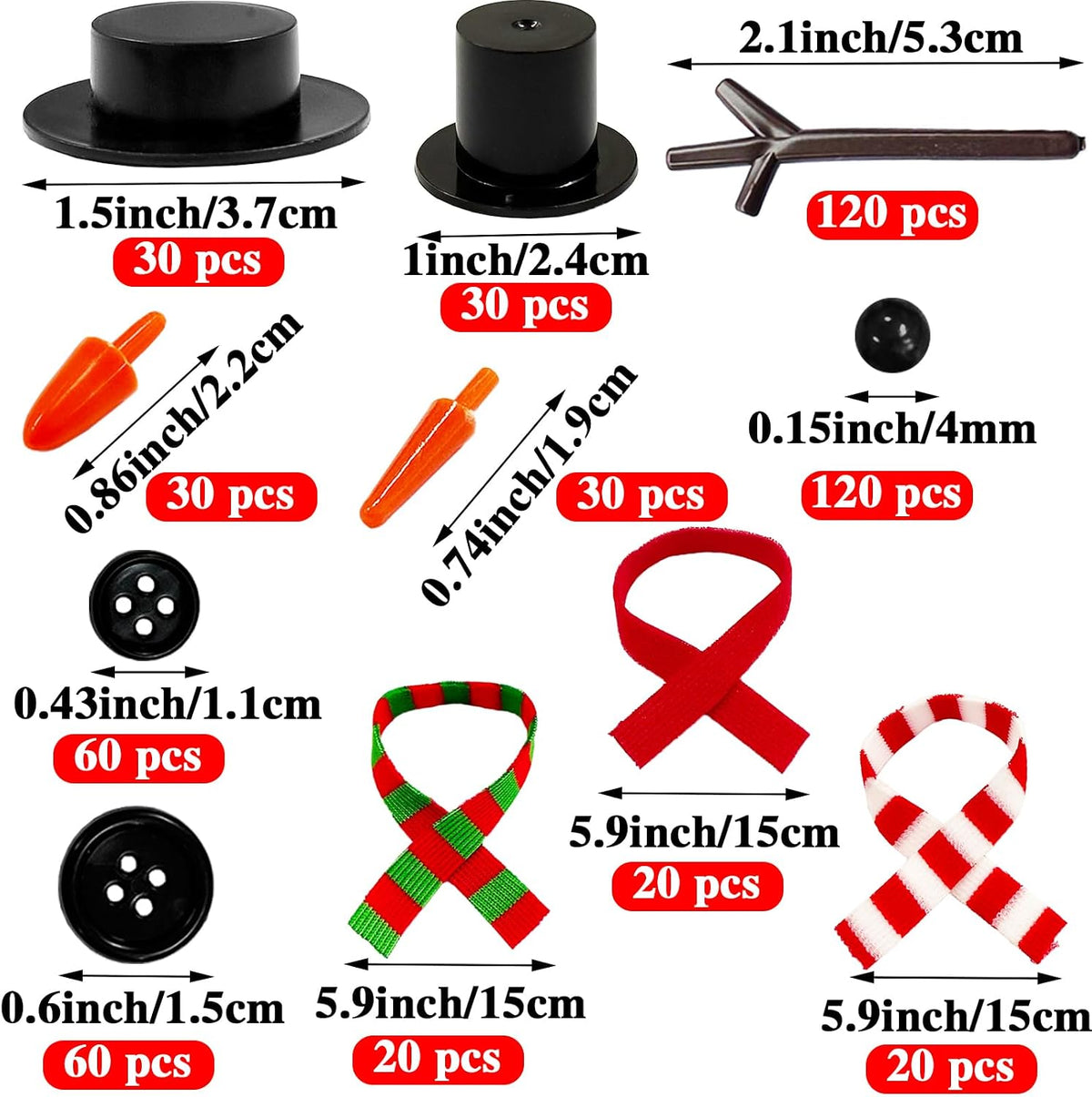 Haawooky 540 Pcs Snowman DIY Crafts Kit,Snowman Crafts with Black Hats,Carrot Noses Buttons,Tiny Buttons,Trigeminal Hands and Colorful Scarfs,Build a Snowman Kit Christmas Party Supplies for Adults