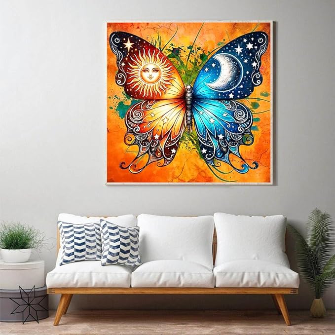 Meothan Diamond Painting Kits for Adults Beginners - Butterfly Sun Moon Diamond Art Kits for Adults, Full Drill DIY 5D Diamond Gem Art Dots Painting Crafts Kits for Home Wall Decor 12x12in
