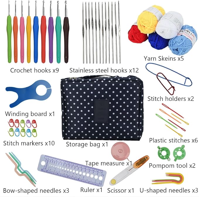 BJSSBJH Crochet Tools and Supplies Set, 57-Piece Crochet Hook Kit with Yarn and Accessories, Portable Craft Tool Kit for Adult Beginners and Experienced Crafters(B Style)
