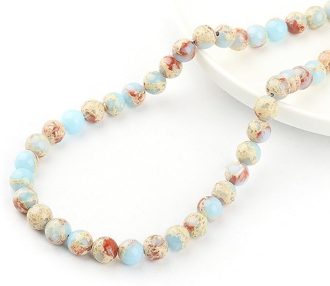 Natural Stone Beads Gemstone Beads for Jewelry Making - Crystal Beads for Bracelets, 6mm Jasper Beads Round Loose Beads(59-62pcs, 6mm, Blue Snake Skin)