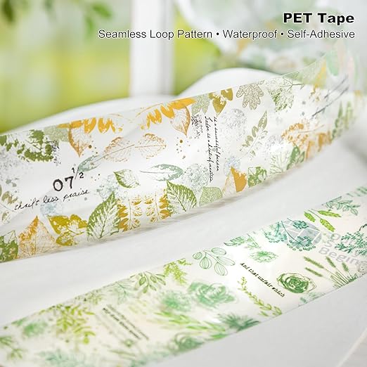 Botanical Impressions PET Tape Set – 6 Floral & Leaf Designs, Transparent Adhesive Craft Tape for Scrapbooking, Junk Journal, Card Making & DIY Decoration