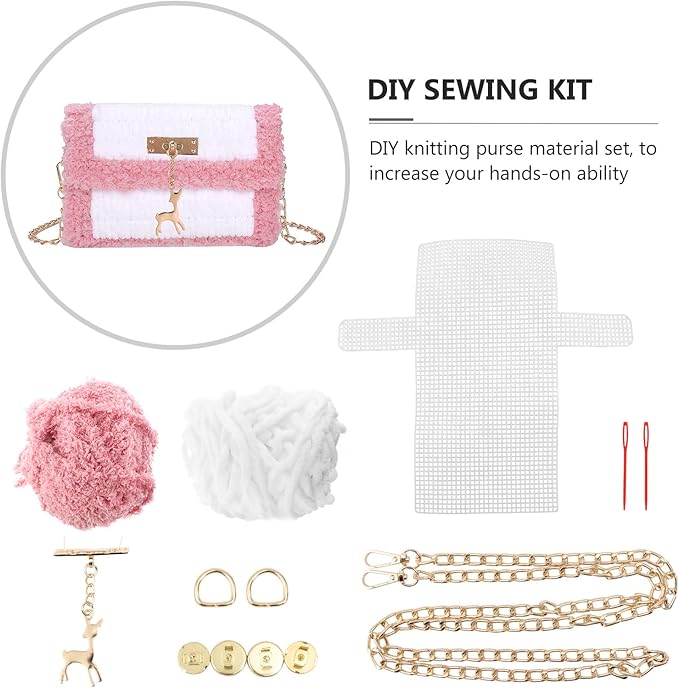 DOITOOL DIY Woven Purse Material Kit with Deer Pendant Cross Stitch Bag Making Supplies for Handmade Crochet and Knitting 7.28X4.13X1.57In Practical Craft Accessory for