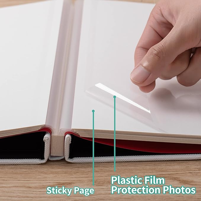 Large Photo Album Self Adhesive 4x6 5x7 6x8 8x10 Pictures Scrapbook Magnetic Album DIY Scrap Book 60 Sticky Pages Linen Cover DIY Photo Album with A Metallic Pen and DIY Accessories(White)
