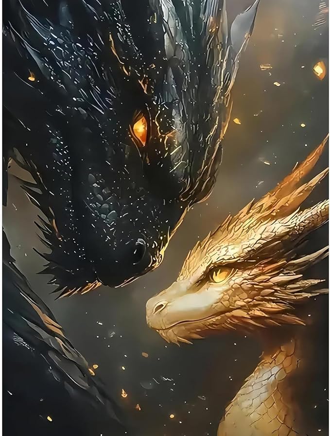 Fotasmua Paint by Numbers Kit for Adults Beginners, Black Golden Dragons Adult Paint by Numbers on Canvas, DIY Easy Acrylic Oil Painting Arts and Crafts Kits for Home Wall Decor (16x20Inch)