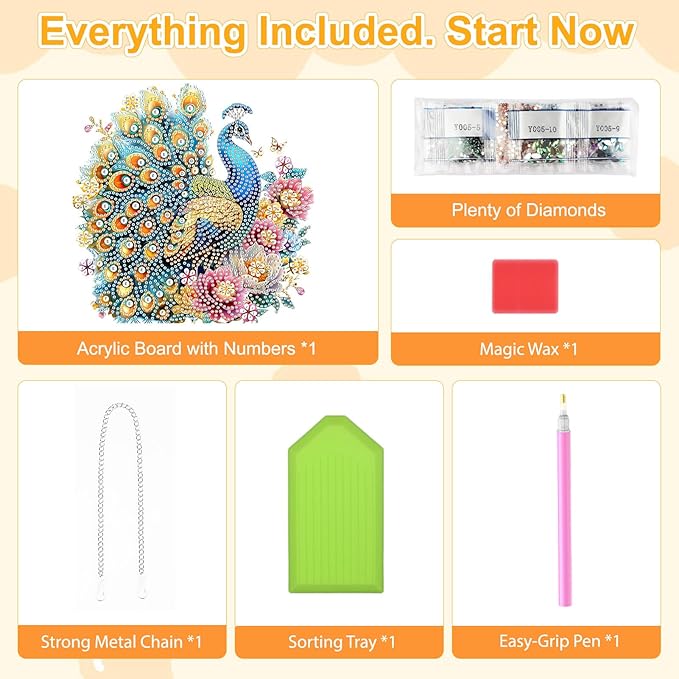 TOSTOG Flower Peacock Diamond Art Pendant Kit for Adult, Elegant Diamond Painting Hanging Kit for Beginners, 5D DIY Crafts Gem Art, Waterproof Full Accessories for Home Decor Idea 20 * 20 cm/8 * 8 in