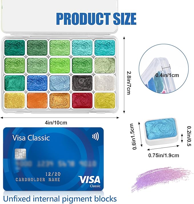 20 Colors Metallic Watercolor Paint Set Adult, Travel Painting Kit, Shifting Solid Glitter Watercolors Art Kits for Beginner, Gifts (St. Patrick's Day‌)