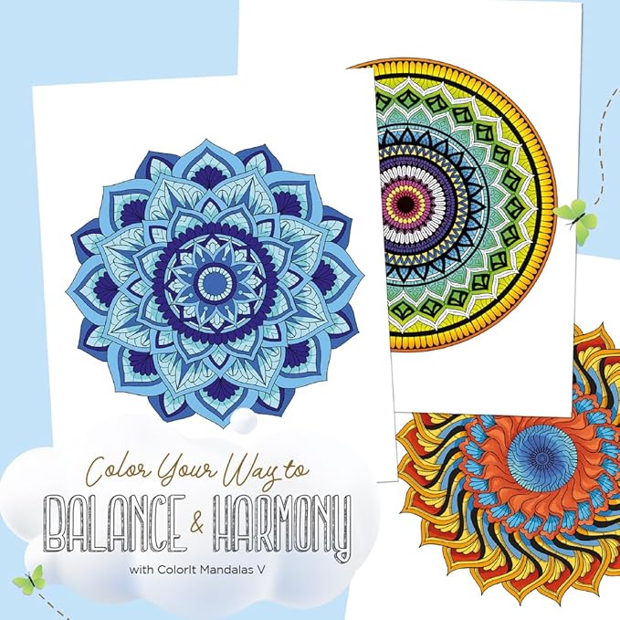ColorIt Mandalas Volume V Spiral Bound Adult Coloring Book with 50 Mandala Patterns for Relaxation and Stress Relief - Includes Perforated Pages, Thick Paper, Hardback Covers, and Blotter Page