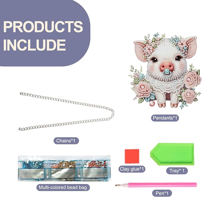 TDFERAN Diamond Painting Pendant Pig Diamond Art Ornaments Animal Pendants Tabletop Decoration Wall Hanging in Living Room Dorridor Diamant Decorations Ornaments Diamond Art Window Pendants