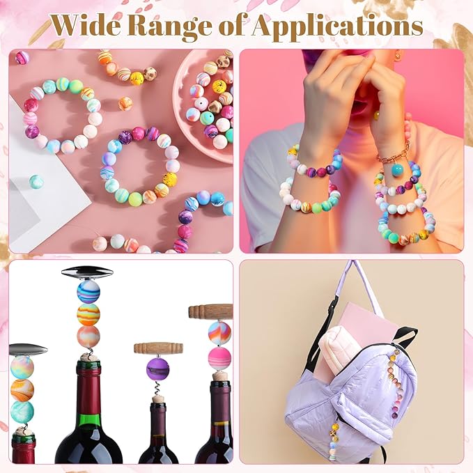 Ferreve 120 Pcs 15mm Silicone Beads Bulk Flower Silicone Beads Floral Print Rubber DIY Bracelet Making Kit for Keychain Making Pens Necklace Jewelry(Stylish)