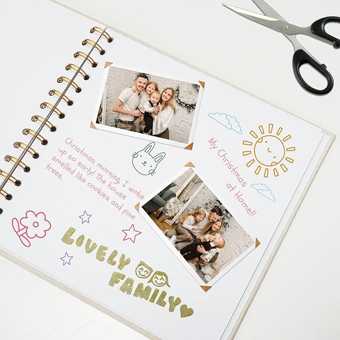8x8 Inch Scrapbook DIY Photo Album Linen Cover Hardcover White Pages 20 Sheets Small Scrap Memory Book Beige