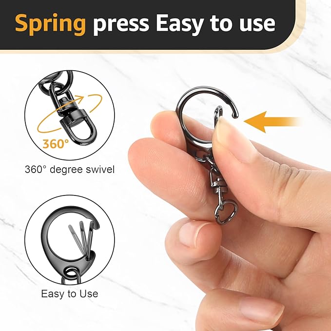 Roctee 50 Pcs Key Clasps Kit Metallic Black, Swivel Keychain Clip Lanyard Snap Hook, Lobster Claw Clasp Key Chain for DIY Crafts
