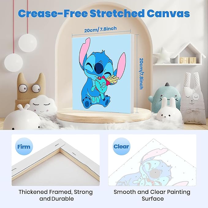 KOJEFCV 4 Pack Cartoon Paint by Number for Kids with Wooden Frame-Paint by Numbers for Kids Ages 4-8-12, DIY Paints with Numbers Easy Acrylic Oil Painting Kits for Home Wall Decor (8X8inch)