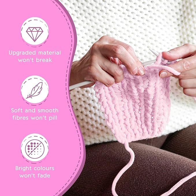 3 Pack Chunky Chenille Yarn for Crocheting, Fluffy Baby Blanket Yarn for Crochet Sweater Shawl Scarf Gloves, Super Soft Amigurumi Plush Yarn 222 yds/10.5 Oz (Light Pink)