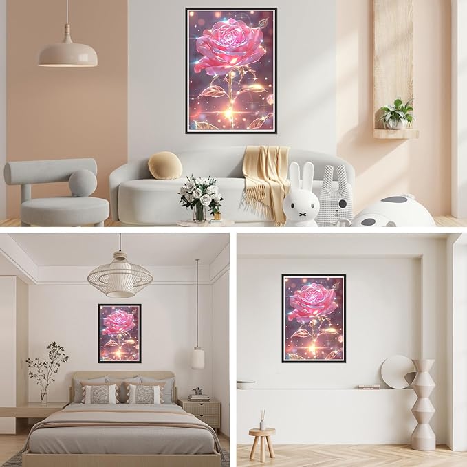 SENQAO Rose Diamond Art Kits for Adults, Valentine's Day Diamond Painting Kit for Beginners, Round 5D DIY Diamond Dots, Full Drill Painting Kit Art and Crafts for Adults Home Wall Decor 12x16inch
