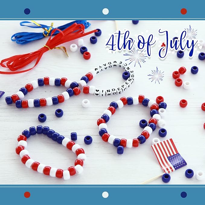 megoogo 4th of july pony beads bracelet beads, 1000 pcs plastic craft beads for independence day beaded ornament party friendship bracelet jewelry necklace making crafts