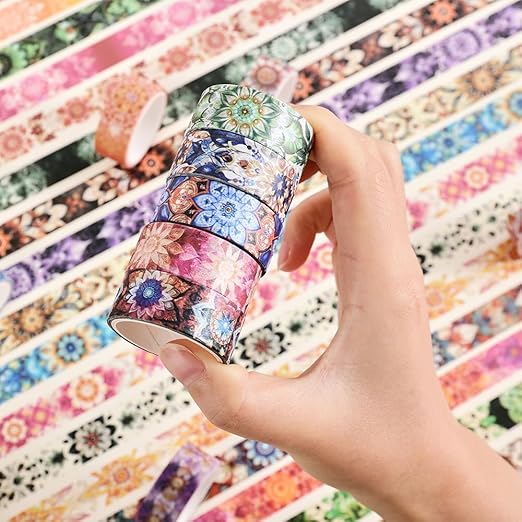 36 Rolls Datura Theme Washi Tape Set with Different Colorful Patterns, Writable Decorative Tapes for Scrapbooking, Junk Journal Supplies, Bullet Journaling, 0.45'' x 90'' per Roll