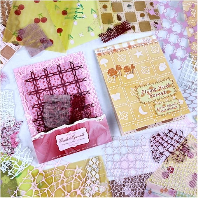 Diuhofart 47 Sheets Scrapbook Textured Papers for Crafts, Pink Theme Hollow Mesh Sticker Decorative Paper, Collage Materials for Junk Journaling Supplies