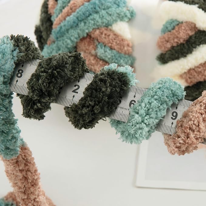 HOMBYS Chunky Tie Dye Mix Chenille Yarn for Hand Knitting, Super Bulky Jumbo Yarn for Crocheting, 3/4" Thick Soft Plush Yarn for Blankets, 8 Skein Pack (26 yds / 7.5 oz Each) Green,White Multi