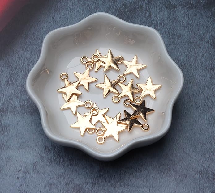 50 Pcs Star Pendants Bulk Small Metal Star Shape Charms for Jewelry Making Kit Finding Necklace Bracelet Key Chains Earring DIY Crafting