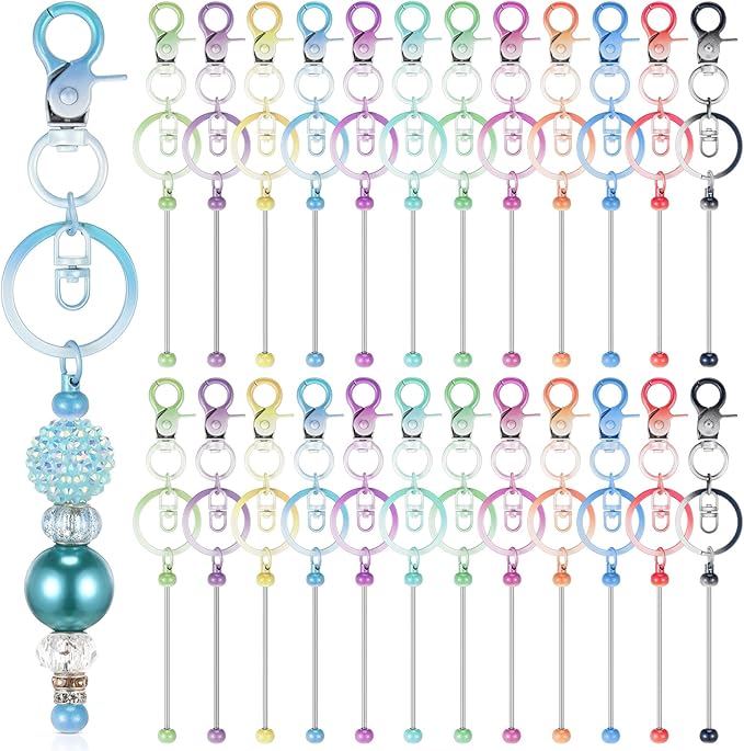 Tondiamo 24 Pcs Beadable Keychain Bars Bulk Beads for Keychain Making Kit Gifts for Women Men DIY Crafts(Gradient Color)