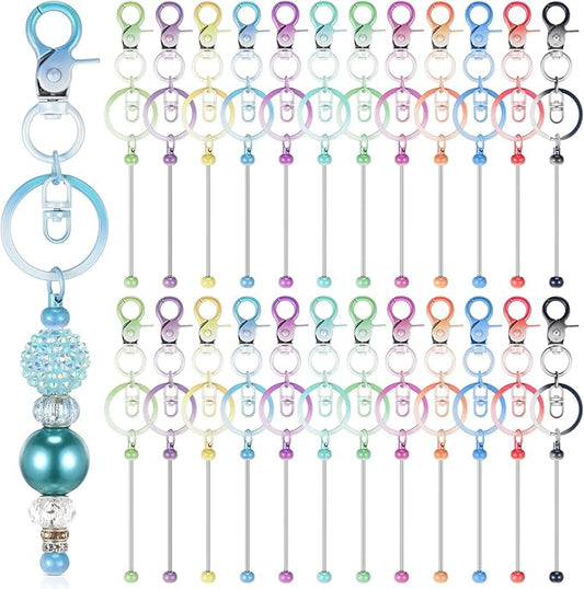 Tondiamo 24 Pcs Beadable Keychain Bars Bulk Beads for Keychain Making Kit Gifts for Women Men DIY Crafts(Gradient Color)