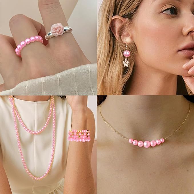 2116PCS Beads for Bracelets Pink Pearl Bracelet Making Kit Bracelet Kits Bracelet Bead Kits Small Pearl Beads and Gold Bead Beading Kit for Bracelets Jewelry Making Kit for Adult