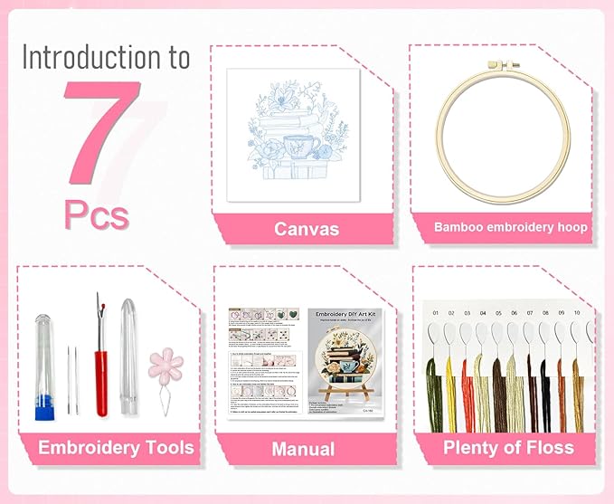 Huacan Flowers Embroidery Kit for Beginners Stamped Books and Flowers Pattern Cross Stitch Kit with Instructions