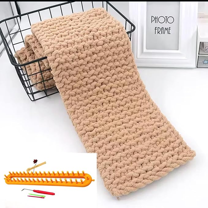 Rectangle Knitting Looms，Plastic Weaving Looms Set，Weaving Loom，Scarf Hats Making Tools，DIY Crocheting Handmade Craft Kit with a Crochet Hook and Needle for Knitting Lovers，36 cm (Yellow)