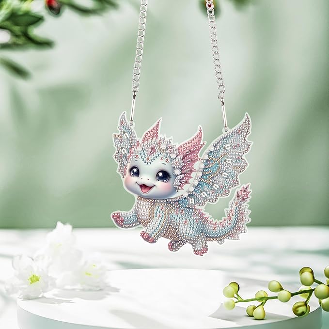 AiYuanzsh Flying Dragon Diamond Painting Hanging Kit, DIY 5D Crystal Acrylic Diamond Art Pendant with Special Shaped Rhinestones, Fantasy Dragon Ornament for Wall, Door, Car, or Home Decoration