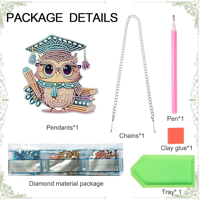 5D DIY Diamond Painting Hanging Ornament Kit for Adults, Wise Graduation Owl Special Shaped Rhinestones Diamond Art Hanging, Cute Scholar Owl Acrylic Pendant for Wall, Door, or Garden Decoration