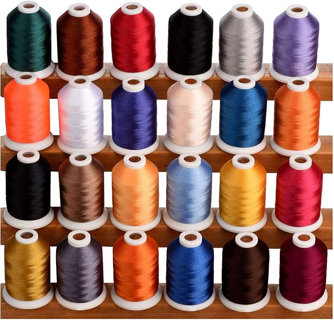 Simthread 1100 Yards miniking Spool 24 Assorted Colors Trilobal Polyester Embroidery Machine Thread for Most Home Embroidery Sewing Machines
