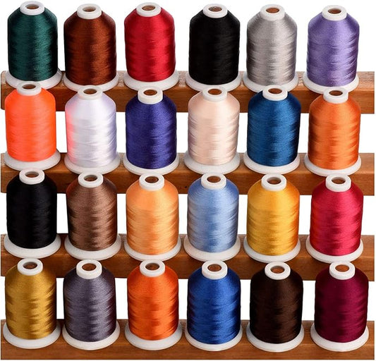 Simthread 1100 Yards miniking Spool 24 Assorted Colors Trilobal Polyester Embroidery Machine Thread for Most Home Embroidery Sewing Machines