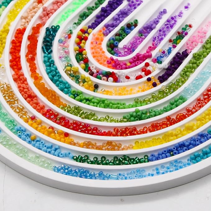 EuTengHao 3mm Glass Seed Beads for Bracelet Making Kit, 8/0 Small Craft Beads for Bracelet Necklaces Crafting Jewelry Making Supplies (36000Pcs,144 Colors)