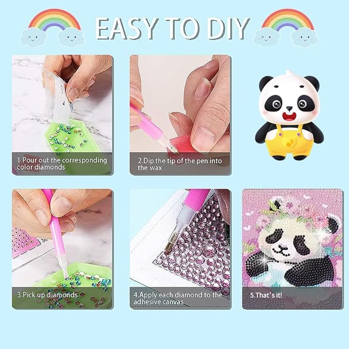 PERFECTSIGHT Cute 5D Diamond Art Kits with Wooden Frame, Kawaii DIY Painting Art for Adults, Diamond Arts and Crafts Sets, Big Gem Full Drill Diamond Dots for Women Beginners (Panda)