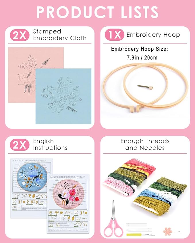 TINDTOP Embroidery Kit for Adult, Owl Embroidery Kit for Beginners Include Embroidery Cloth Hoops Threads for Craft Lover Hand Stitch with Embroidery Skill Techniques (Flower)